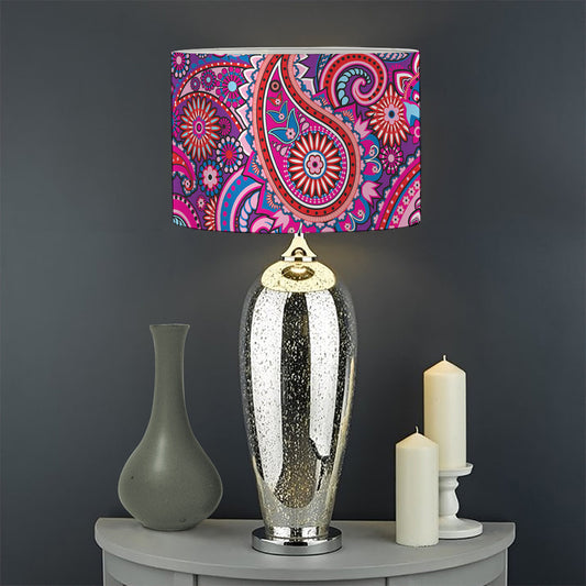 Purple And Pink Paisley Pattern Print Drum Lamp Shade