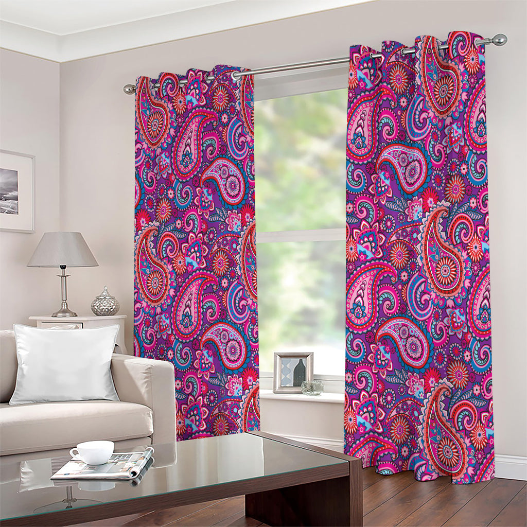 Purple And Pink Paisley Pattern Print Extra Wide Grommet Curtains