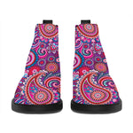 Purple And Pink Paisley Pattern Print Flat Ankle Boots