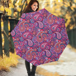 Purple And Pink Paisley Pattern Print Foldable Umbrella