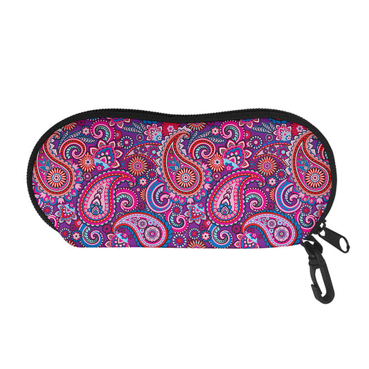 Purple And Pink Paisley Pattern Print Glasses Case