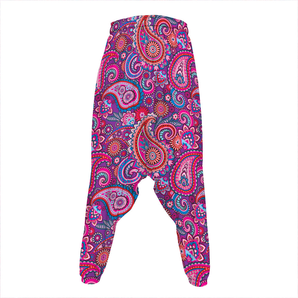 Purple And Pink Paisley Pattern Print Hammer Pants