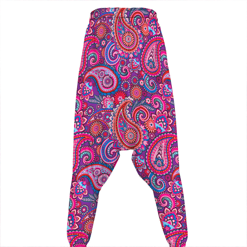 Purple And Pink Paisley Pattern Print Hammer Pants
