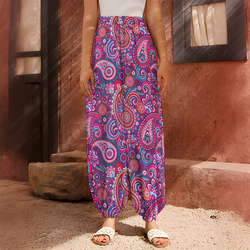 Purple And Pink Paisley Pattern Print Harem Pants