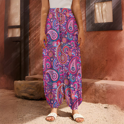 Purple And Pink Paisley Pattern Print Harem Pants