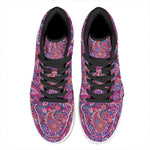 Purple And Pink Paisley Pattern Print High Top Leather Sneakers