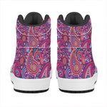 Purple And Pink Paisley Pattern Print High Top Leather Sneakers