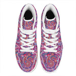 Purple And Pink Paisley Pattern Print High Top Leather Sneakers