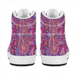 Purple And Pink Paisley Pattern Print High Top Leather Sneakers