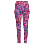 Purple And Pink Paisley Pattern Print High-Waisted Pocket Leggings