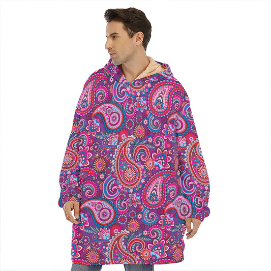 Purple And Pink Paisley Pattern Print Hoodie Blanket