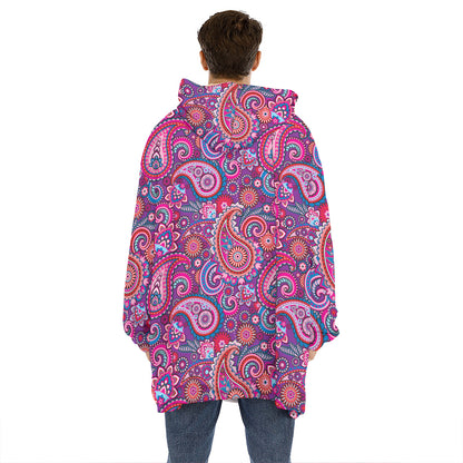 Purple And Pink Paisley Pattern Print Hoodie Blanket