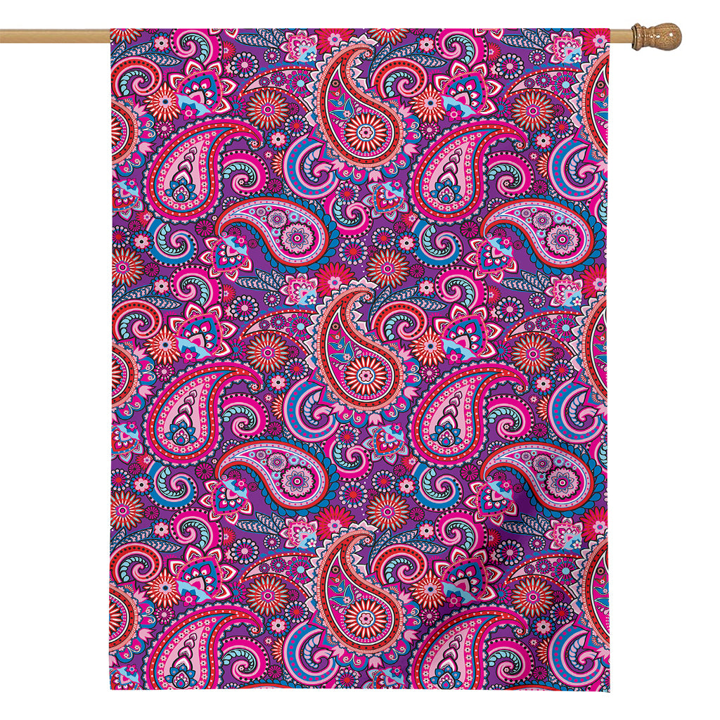 Purple And Pink Paisley Pattern Print House Flag