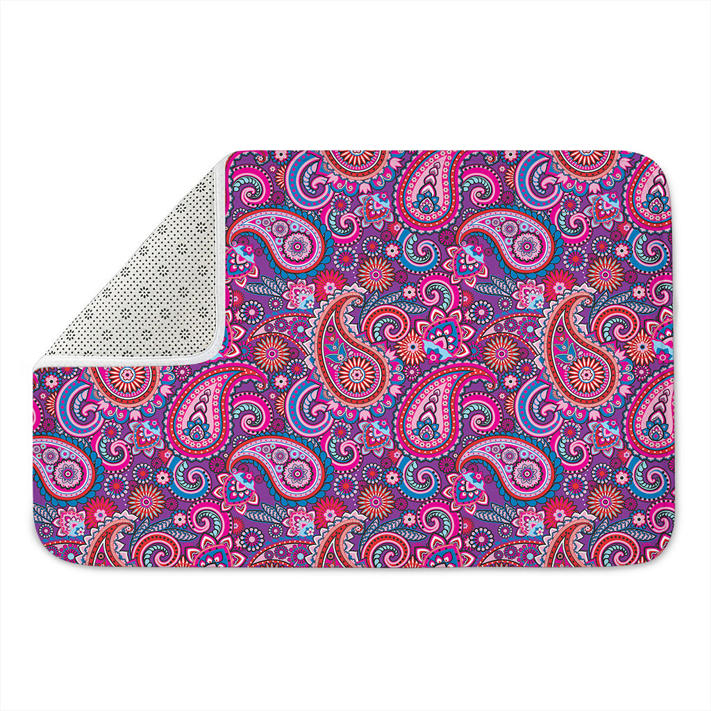 Purple And Pink Paisley Pattern Print Indoor Door Mat