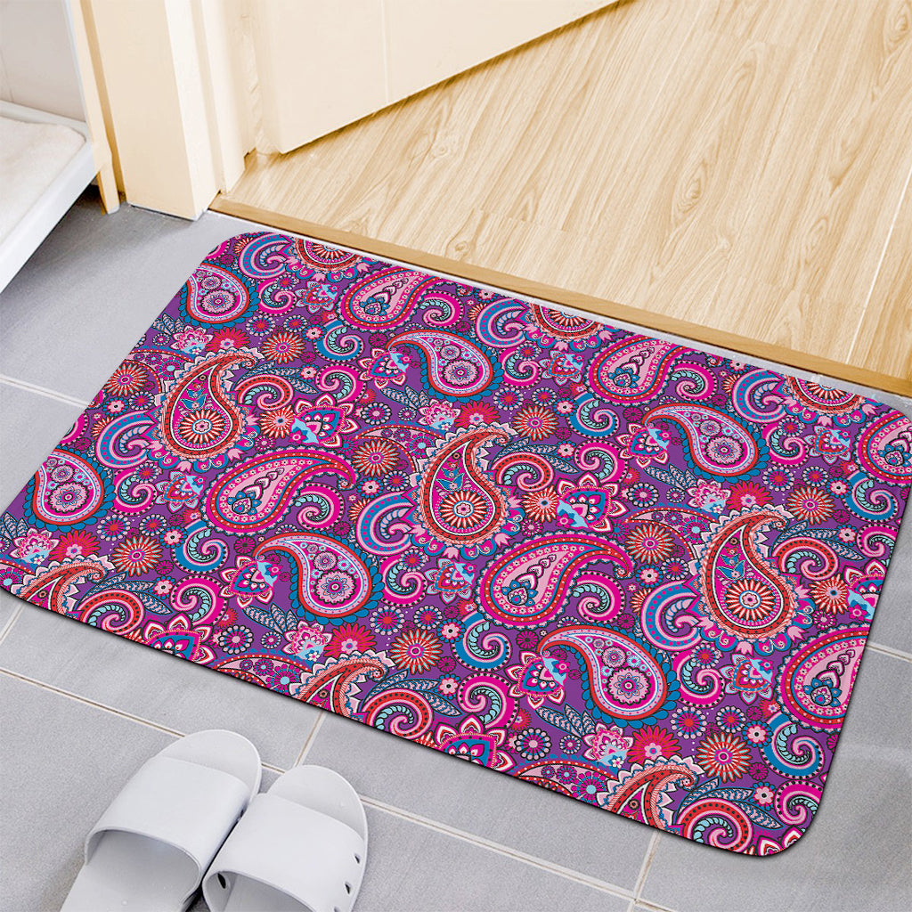 Purple And Pink Paisley Pattern Print Indoor Door Mat