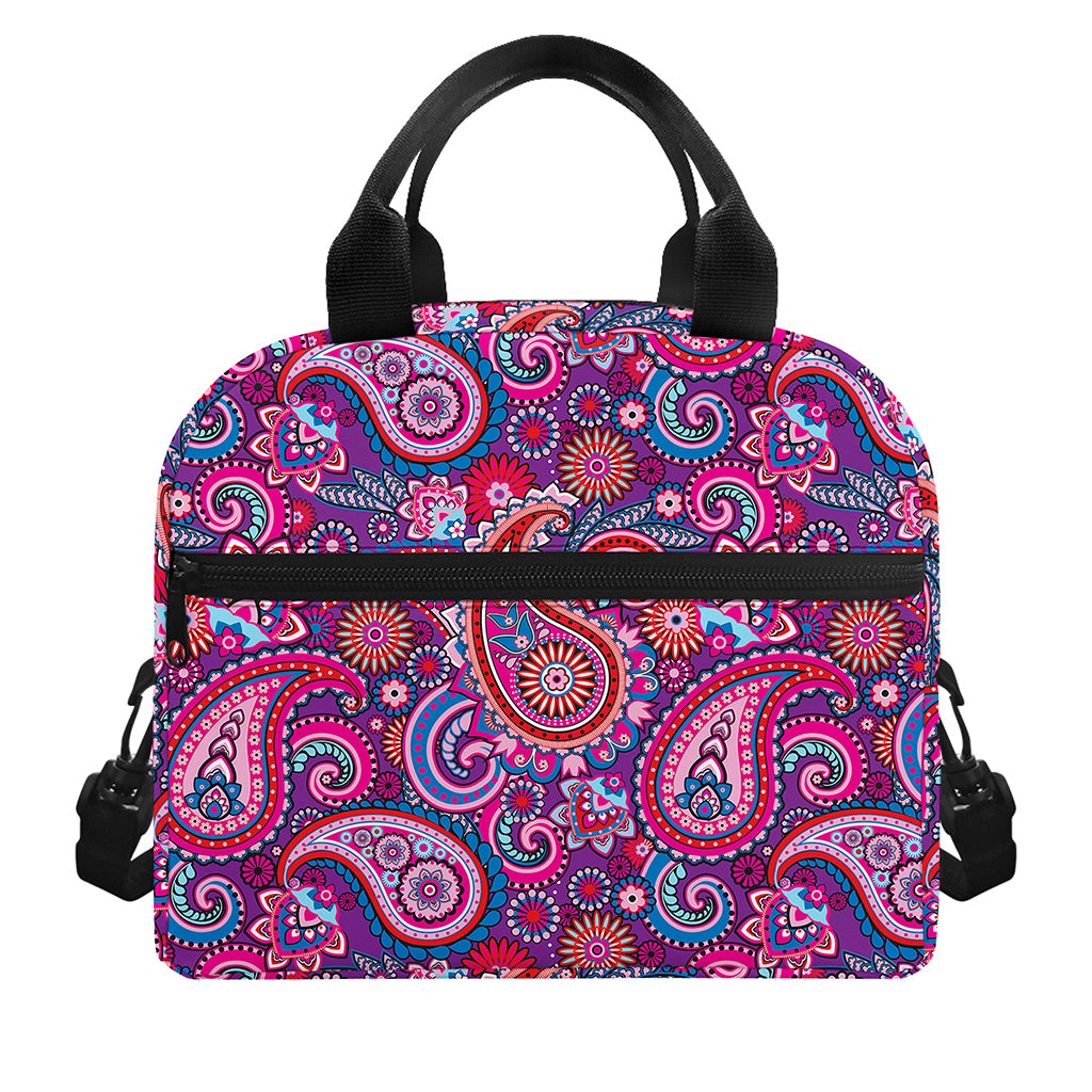 Purple And Pink Paisley Pattern Print Insulated Lunch Bag