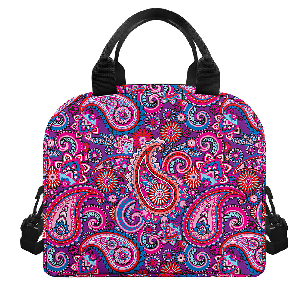 Purple And Pink Paisley Pattern Print Insulated Lunch Bag