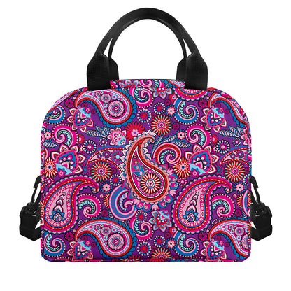 Purple And Pink Paisley Pattern Print Insulated Lunch Bag
