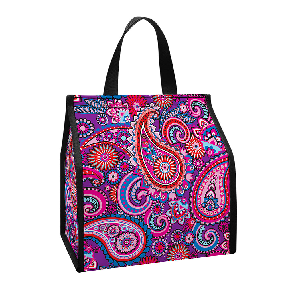 Purple And Pink Paisley Pattern Print Insulated Lunch Tote