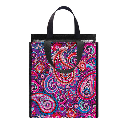 Purple And Pink Paisley Pattern Print Insulated Lunch Tote