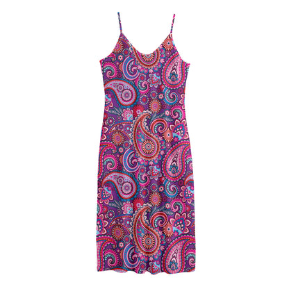 Purple And Pink Paisley Pattern Print Jersey Midi Cami Dress