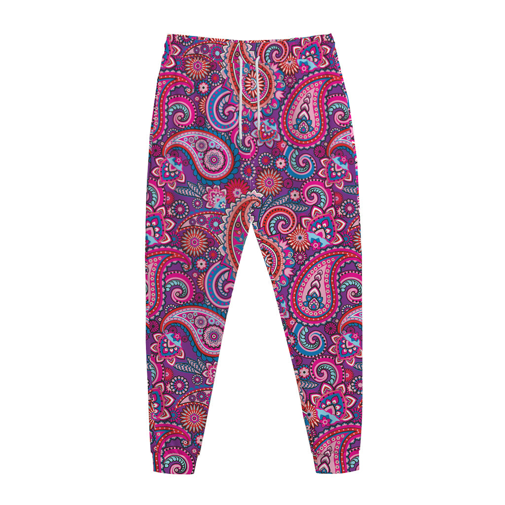 Purple And Pink Paisley Pattern Print Jogger Pants