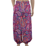 Purple And Pink Paisley Pattern Print Lantern Pants