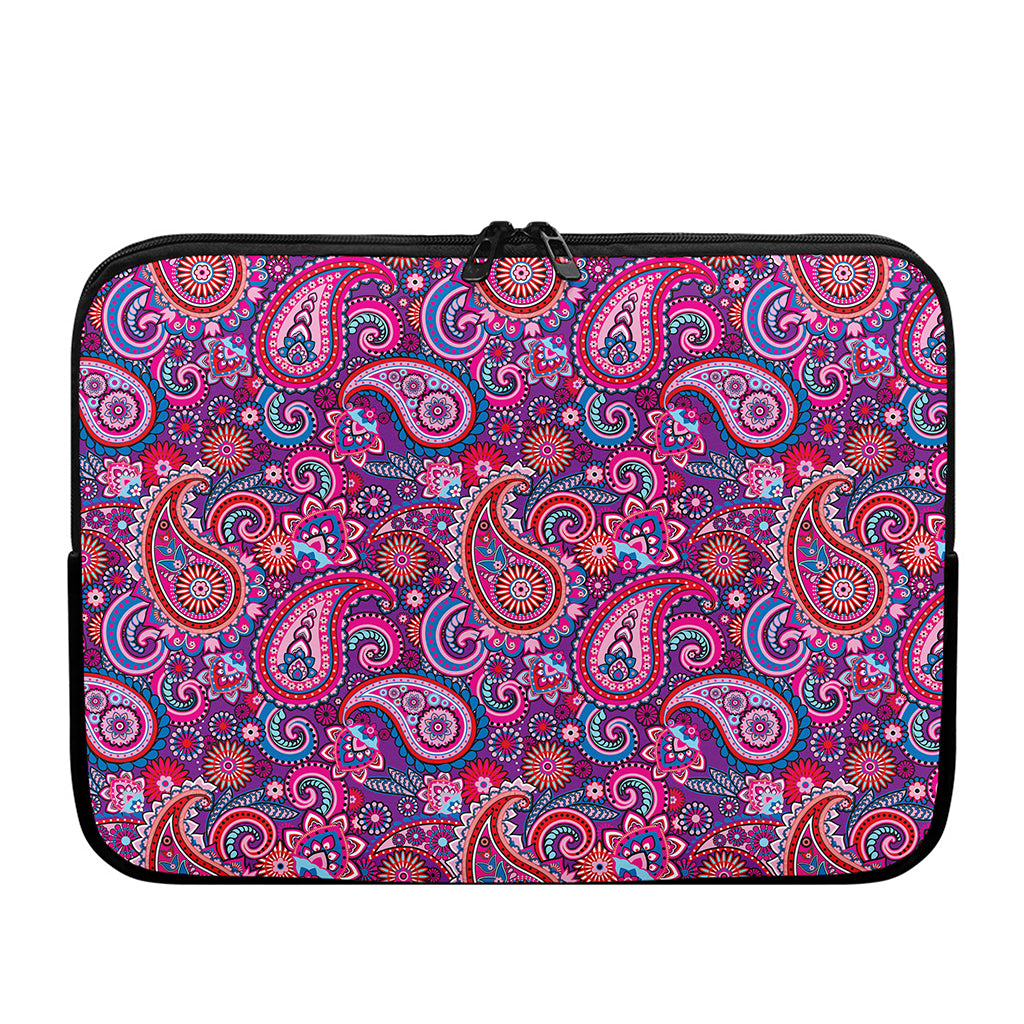 Purple And Pink Paisley Pattern Print Laptop Sleeve