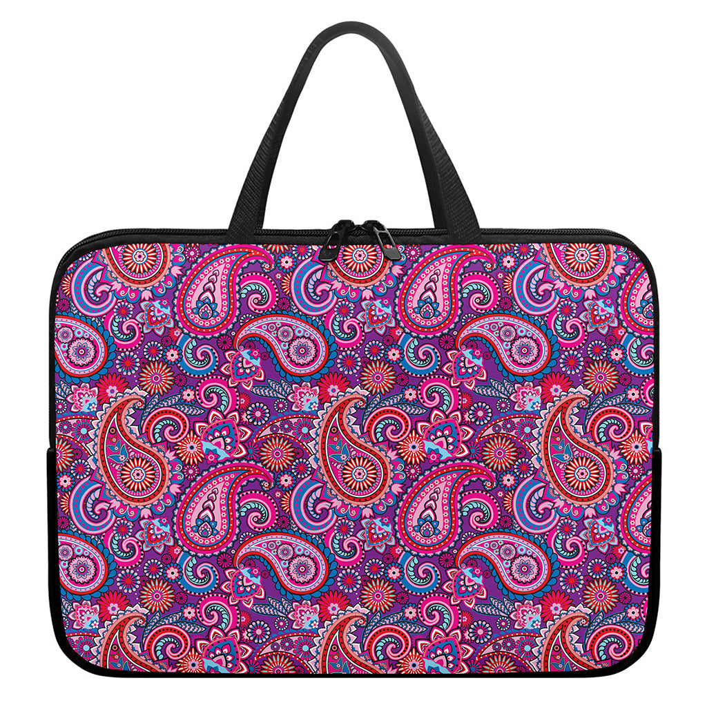 Purple And Pink Paisley Pattern Print Laptop Sleeve With Handle