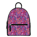 Purple And Pink Paisley Pattern Print Leather Backpack