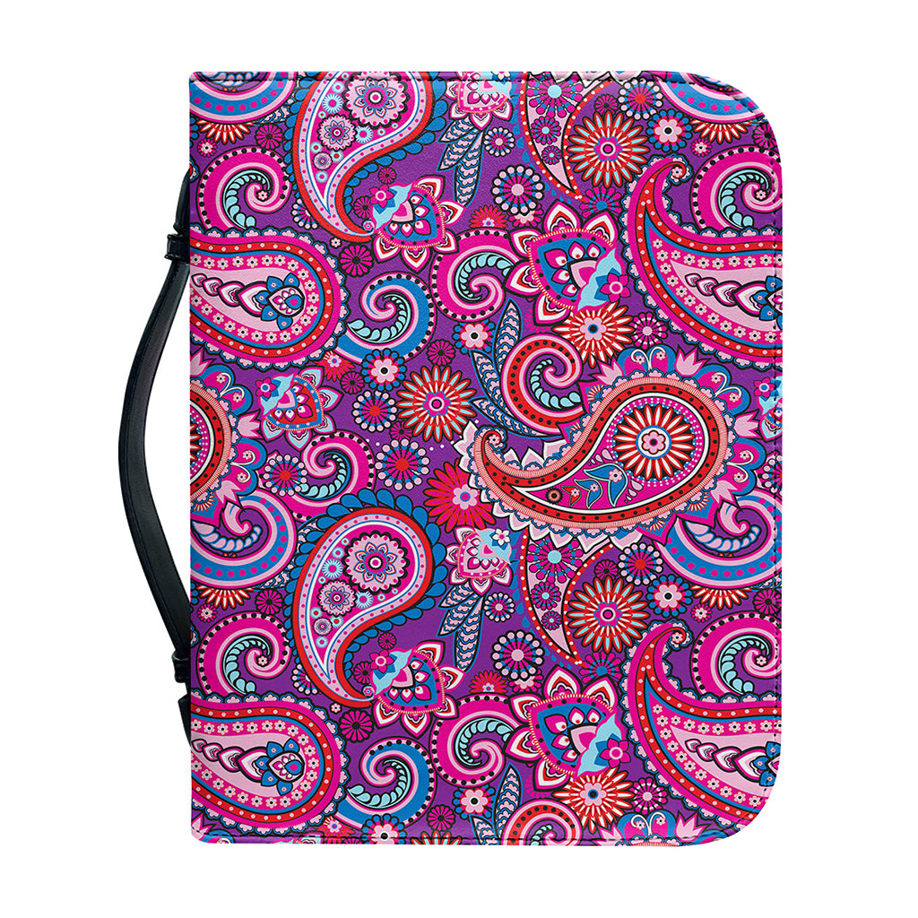 Purple And Pink Paisley Pattern Print Leather Bible Cover