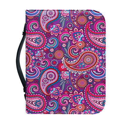 Purple And Pink Paisley Pattern Print Leather Bible Cover