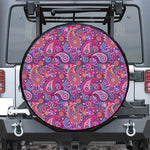 Purple And Pink Paisley Pattern Print Leather Spare Tire Cover