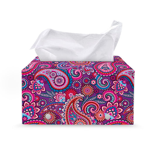 Purple And Pink Paisley Pattern Print Leather Tissue Box Cover