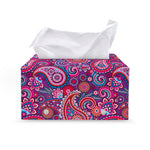 Purple And Pink Paisley Pattern Print Leather Tissue Box Cover