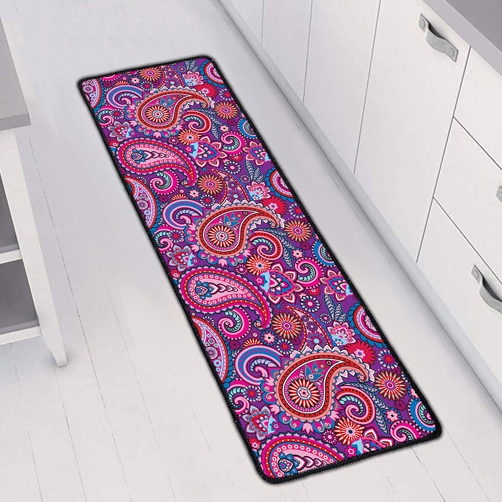 Purple And Pink Paisley Pattern Print Long Kitchen Mat