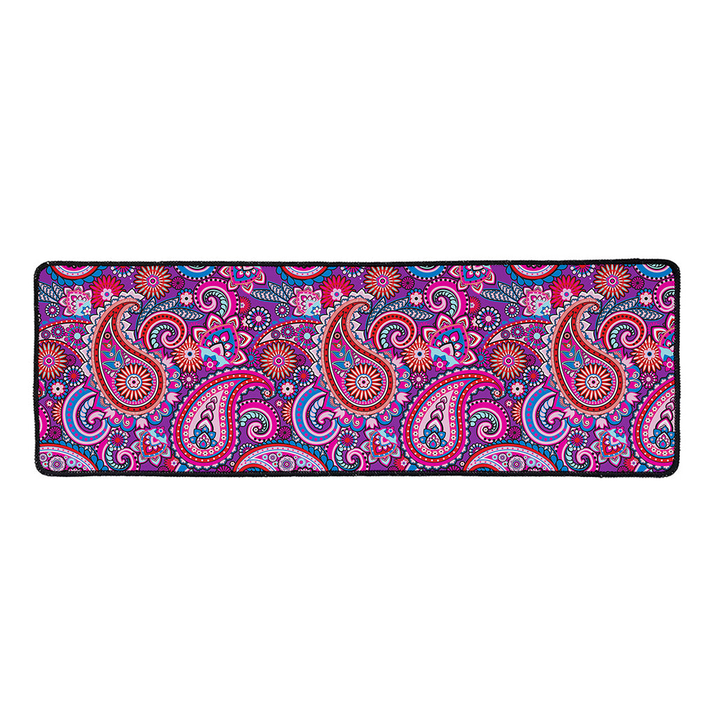 Purple And Pink Paisley Pattern Print Long Kitchen Mat