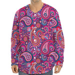 Purple And Pink Paisley Pattern Print Long Sleeve Baseball Jersey
