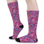 Purple And Pink Paisley Pattern Print Long Socks