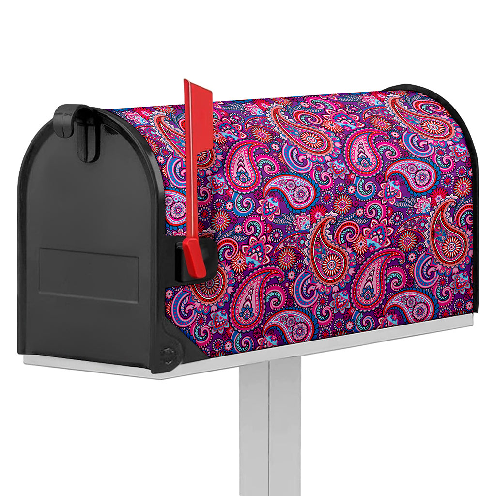 Purple And Pink Paisley Pattern Print Mailbox Cover