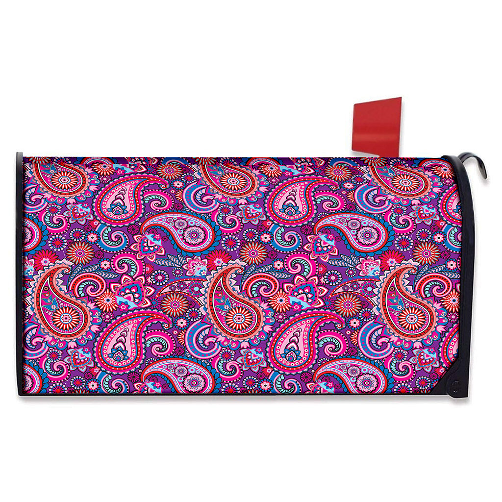Purple And Pink Paisley Pattern Print Mailbox Cover