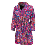 Purple And Pink Paisley Pattern Print Men's Bathrobe