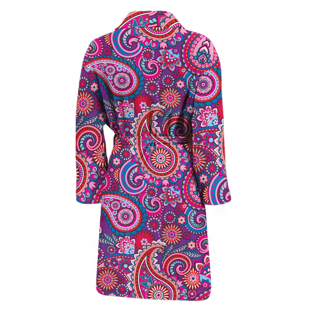 Purple And Pink Paisley Pattern Print Men's Bathrobe