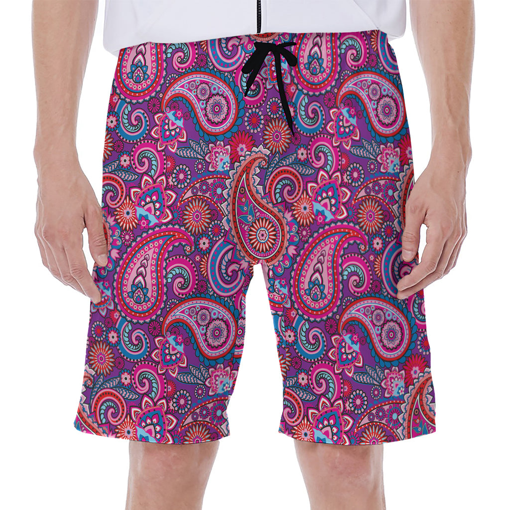 Purple And Pink Paisley Pattern Print Men's Beach Shorts