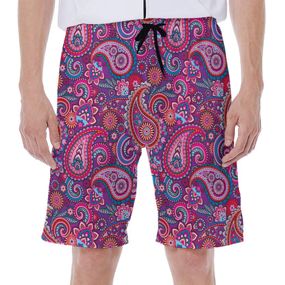 Purple And Pink Paisley Pattern Print Men's Beach Shorts