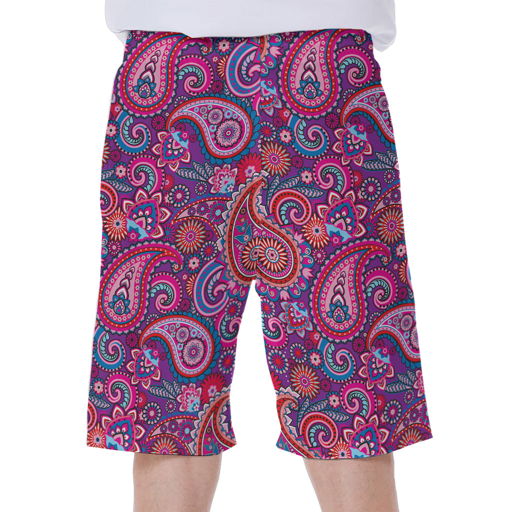 Purple And Pink Paisley Pattern Print Men's Beach Shorts