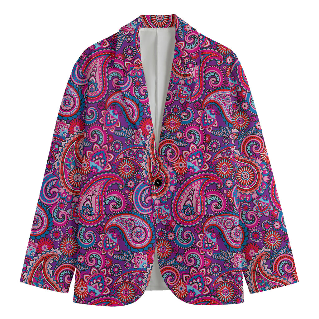 Purple And Pink Paisley Pattern Print Men's Blazer