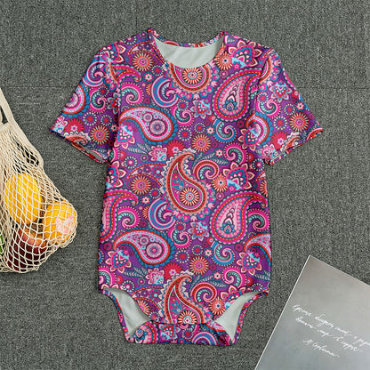 Purple And Pink Paisley Pattern Print Men's Bodysuit