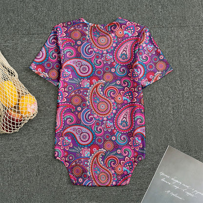 Purple And Pink Paisley Pattern Print Men's Bodysuit