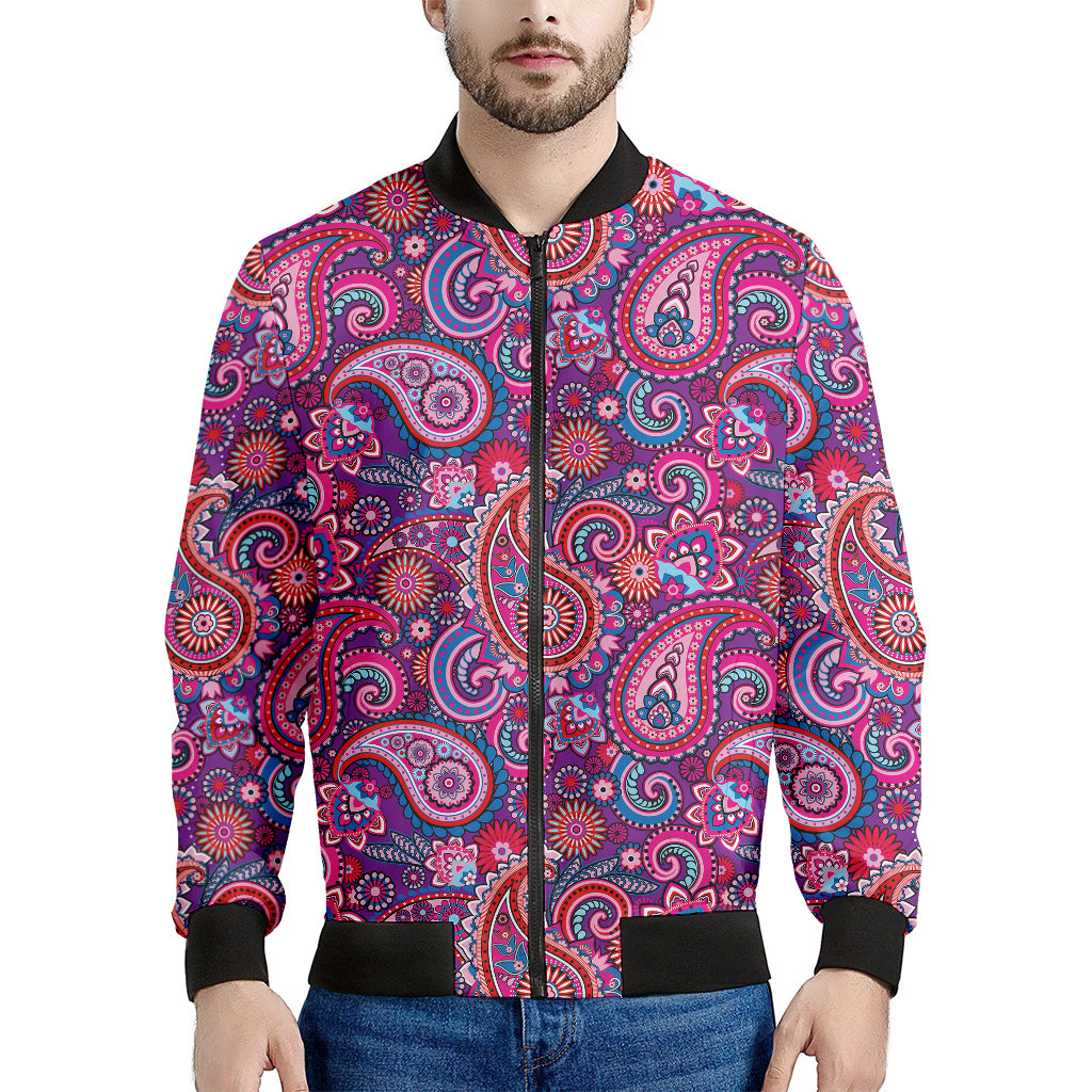 Purple And Pink Paisley Pattern Print Men's Bomber Jacket